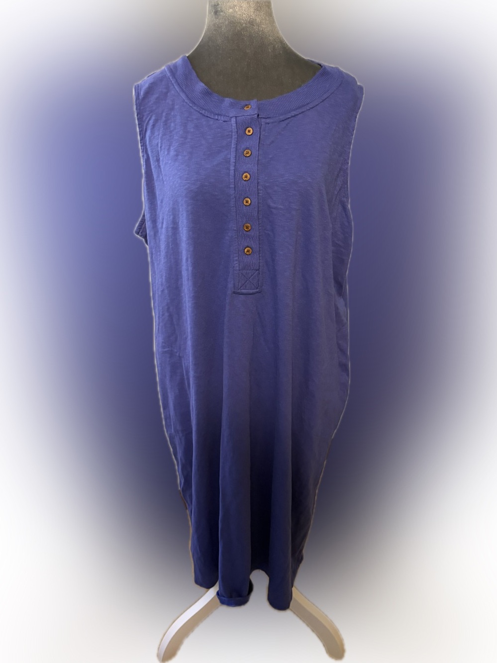 J.Jill Sleeveless Henley Knit Dress Blue Plus Size 2X Pockets